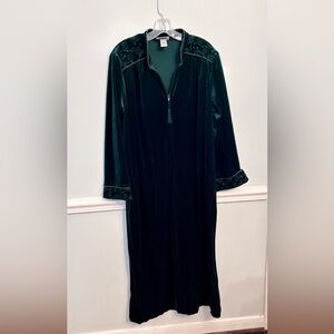 Jasmine Rose Green Velvet Velour Robe Zip Front SZ M Full Length Womens